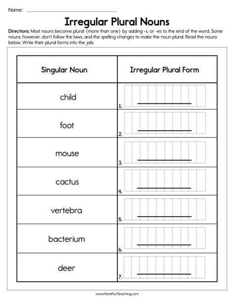 Irregular Plural Nouns Worksheet By Teach Simple