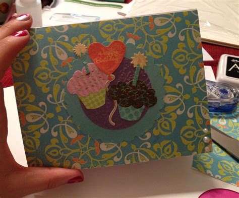 Homemade Birthday Card With Two Glittery Cupcakes And A Heart Balloon