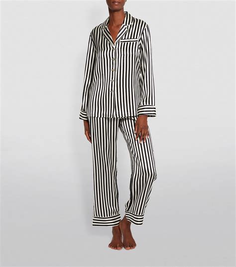 Olivia Von Halle Black Silk Striped Lila Pyjama Set Harrods Uk