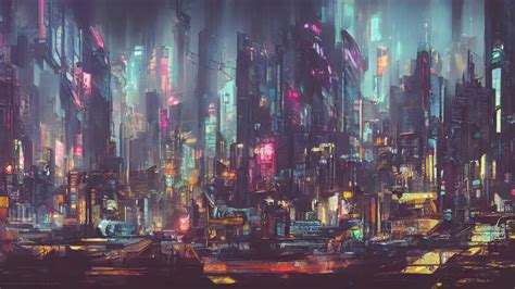 Post Cyberpunk Painting Of A Utopian City Cityscape Stable Diffusion