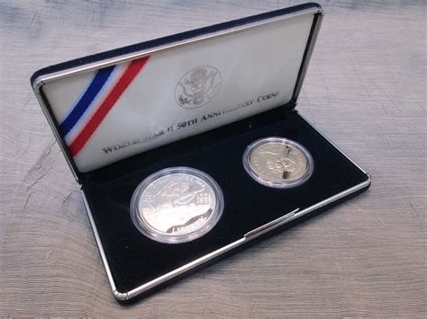 Value Of World War Ii 50th Anniversary Two Coin Proof Set Box And Coa