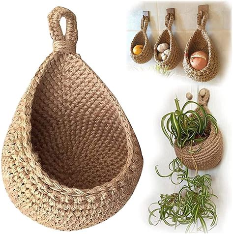 Visland Hanging Wall Vegetable Fruit Basketsjute Eco Teardrop Hanging