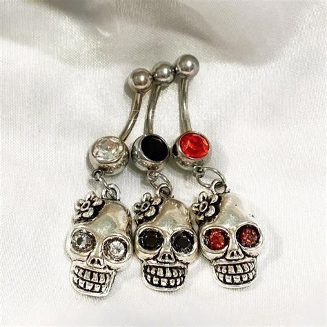 Crystal Skull Belly Button Ring Skeleton Navel Ring Gothic Etsy
