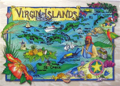 Large Tourist Illustrated Map Of British Virgin Islands British