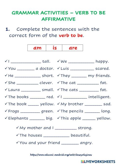 Verb To Be Affirmative Interactive Activity For Grade You Can Do The Exercises On Learn
