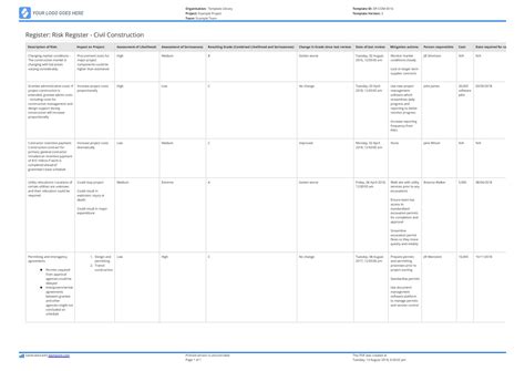 If you just need the risk register template then please see the links below. Risk Register for Construction template: As easy as excel, but better