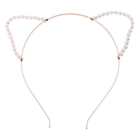 Rose Gold Pearl Cat Ears Headband Claires