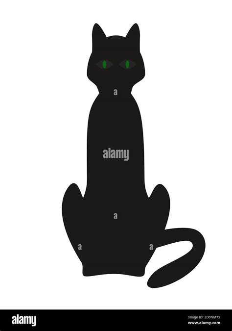 Vector Illustration Black Cat Silhouette On A White Background Green Eyes Halloween Cat Stock