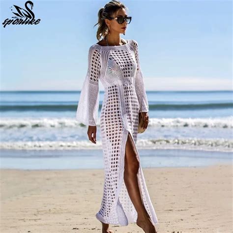 Buy 2019 Sexy White Crochet Bikini Covers Up Beach Coat Swimsuit Cover Ups Lace
