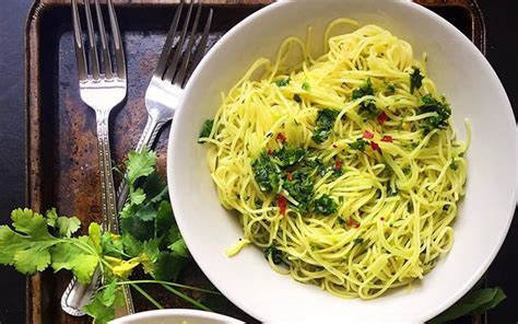This is a really creamy pasta sauce to go on the finest pasta, angel hair, with salmon, mustard and chives. Angel Hair Pasta With Chimichurri Sauce Vegan - One ...