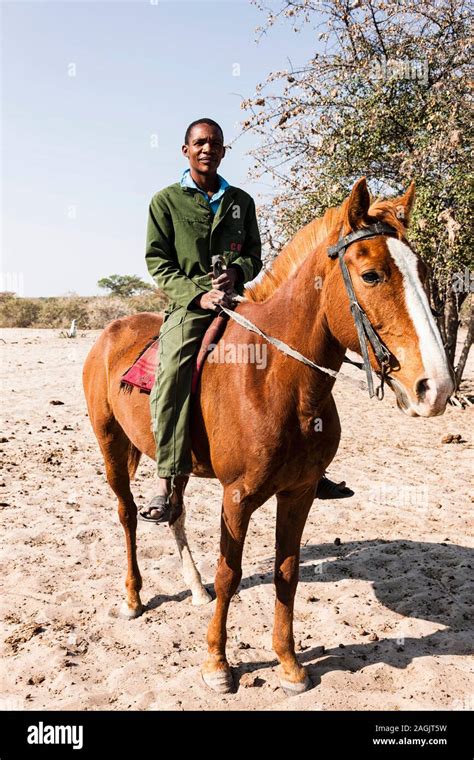 Man Horse Riding At Local Village Zere Kalahari Desert Near Rakops