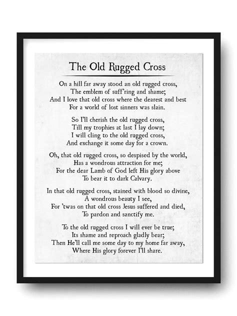 Old Rugged Cross Hymn Lyrics Christian Art Print Farmhouse Etsy Australia