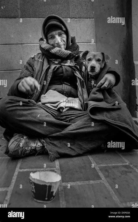 Homeless Man With His Dog On The Streets Of Leeds Stock Photo 68106547