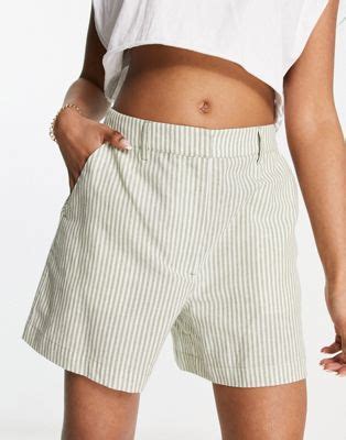 Na Kd X Julie Ferreri High Rise Linen Shorts In Green Stripe Asos