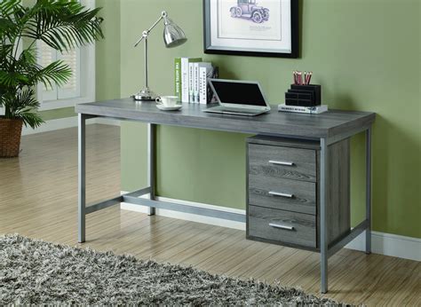Modern 60 Three Drawer Desk In Reclaimed Dark Taupe Finish