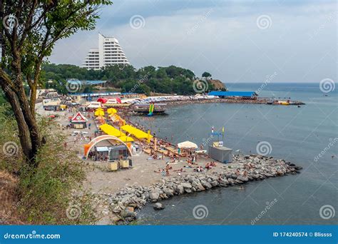 Anapa Russia Malaya Bay In Anapa Resort People Rest On Stony Beach