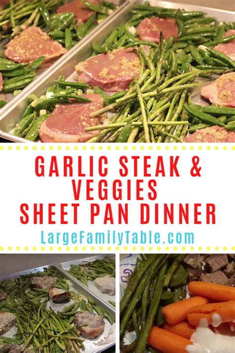 One pan chicken, seafood, meat and vegetable recipe ideas to pop into your oven for an easy meal. Garlic Steak & Veggies Sheet Pan Dinner Recipe - Large ...