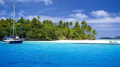 Tropical Island Nature Palm Trees Boat Sea Wallpapers Hd Desktop