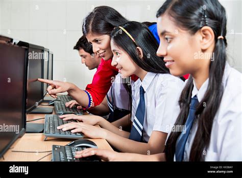 Indian School Students Teacher Teaching Studying Computer Education