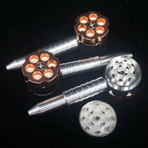 wholesale bullet rotating grinder pipe 6 shooter revolver hand pipe spice crusher with long