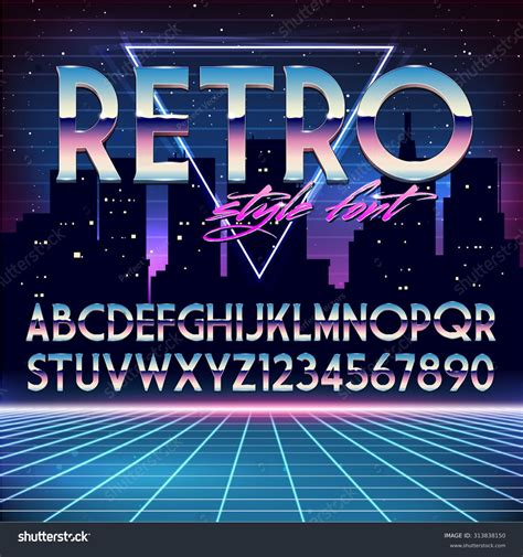 80s Retro Futurism Sci Fi Font Alphabet Vector Stock