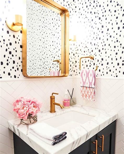 This High Contrast Bathroom Featuring Our Navy Spotted