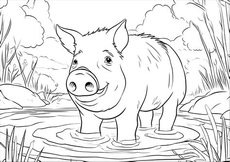 Pig In A Pool Of Mud Pigs Kids Coloring Pages