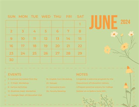 Floral June 2024 Calendar Printable 2024 Calendar Printable