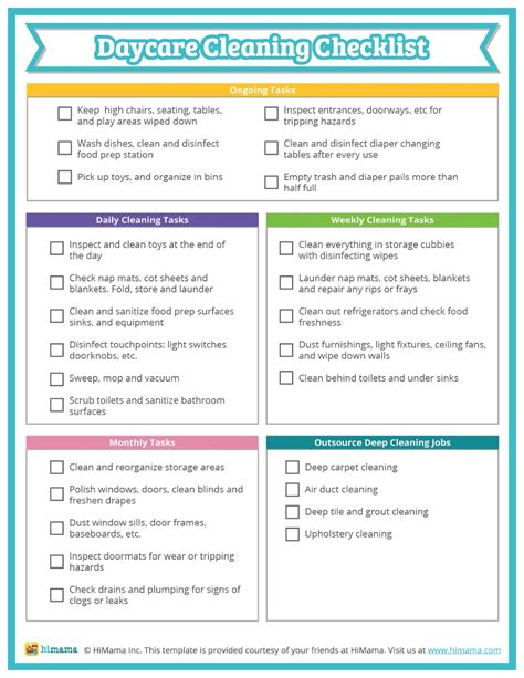 A Printable Cleaning Checklist With The Words Daycare Cleaning
