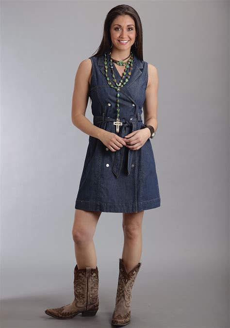 Stetson Denim Double Breasted Belted Western Dress