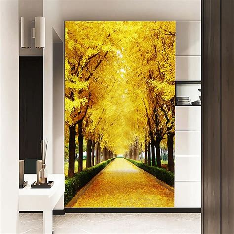 3d Autumn Tree Yellow Leaves Corridor Entrance Wall Mural Decals Art
