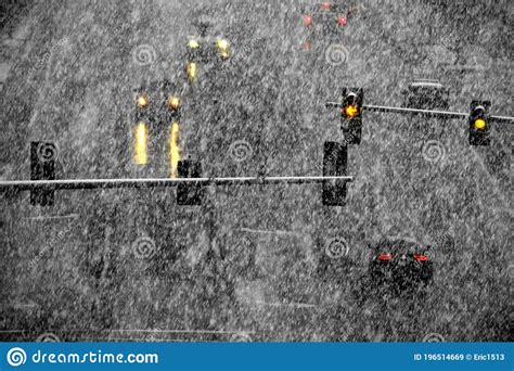Driving On Snow And Snowy Roads In Winter Blizzard Stock Image Image