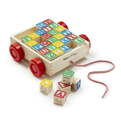 Melissa And Doug Classic Abc Wooden Block Cart Educational Toy With 30