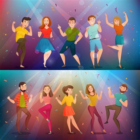 Dancing People Funny Cartoon Icons Set Stock Vector Illustration Of