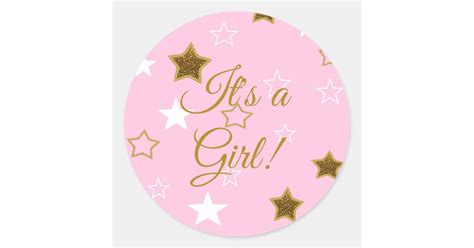 Pink And Gold Stars Its A Girl Baby Shower Sticker Zazzle