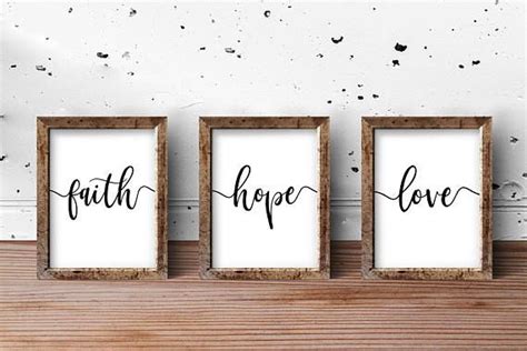 Faith Hope Love Printable Three Word Set Script Quote Print Digital