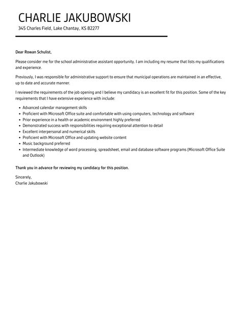 School Administrative Assistant Cover Letter Velvet Jobs