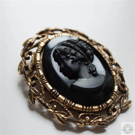 Large Cameo Pendant Brooch Vintage Black By Salvatocollection