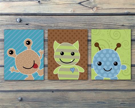 Monster Peek A Boo Kids Nursery Wall Art Prints Cocalo Set