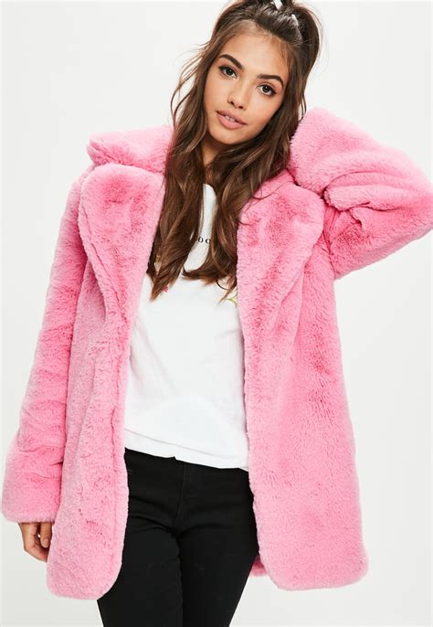 Missguided Pink Faux Fur Coat With Collar Lyst