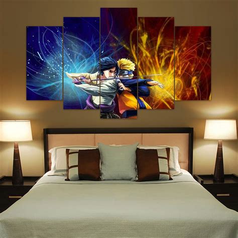 Sasuke And Naruto 5 Piece Canvas Painting Otaku Room Anime Bedroom