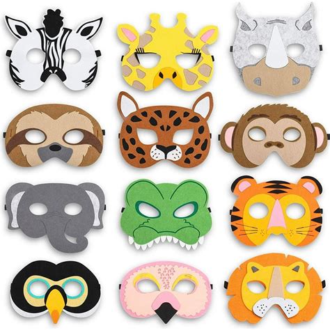 12 Pack Animal Party Felt Masks Safari Jungle Theme For Kids Birthday