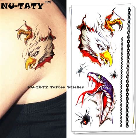Nu Taty Fierce Snake Hawk 3d Temporary Tattoo Body Art Flash Tattoo