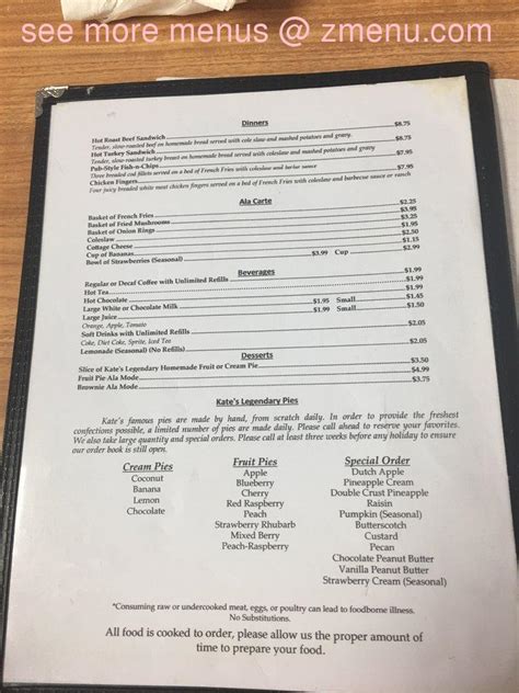 Hours may change under current circumstances Online Menu of Kates Kitchen Restaurant, Flat Rock ...