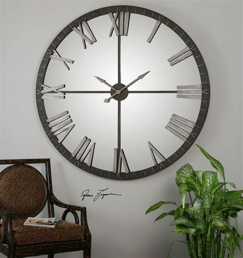 Mirrored Large Wall Clock In Rustic Bronze Mathis