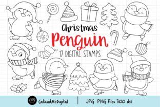 Cute Penguin Christmas Clipart Gráfico por CatAndMe Creative Fabrica