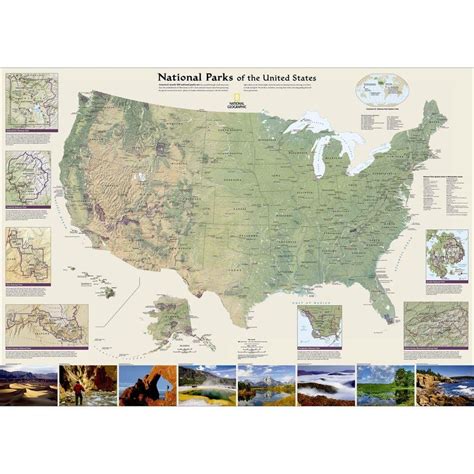 National Parks Of The United States Wall Map Laminated 42 X 30 Inches