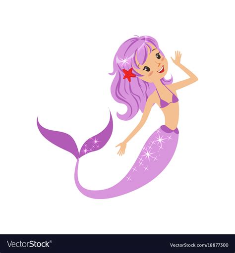 Colorful Mermaid Character With Purple Hair Vector Image