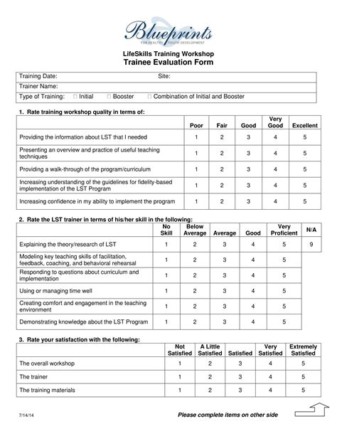 Printable Training Evaluation Form Templates Fillable Samples Vrogue