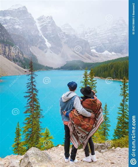 Lake Moraine During A Cold Snowy Day In Canada Turquoise Waters Of The